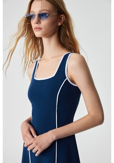 CALLIOS Kadın Regular Oyuk Yaka Kolsuz Lacivert Elbise