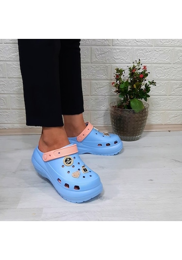 Sonimix 16001 Bebemavisi-pudra Kalın Tabanlı Taşlı Kadın Terlik 001