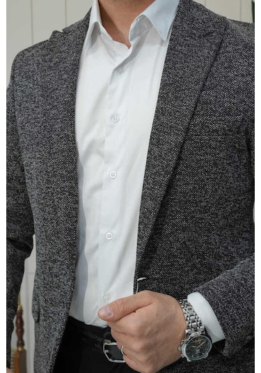Bys Beystil Sivri Yaka Kırçıllı Siyah Blazer Ceket Britanya -slim Fit