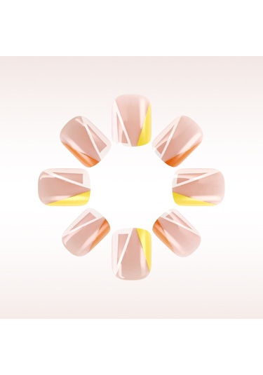 Kısa Kare Parlak Çok Renkli Fransız Tırnak Şeritleri Düzensiz Leopar Tatlı Havalı Takma Tırnaklar 24 Adet Takma Tırnak Dahil Aletlerys018