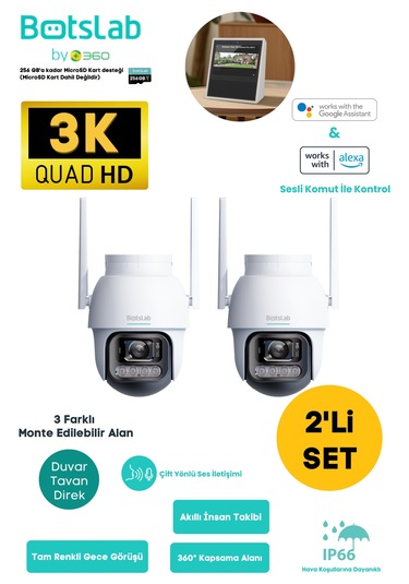 +360 Botslab Smart W311 Outdoor Kamera Set 3k / Çift Yönlü Ses / 360 / Akıllı İnsan Takibi
