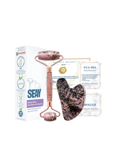 Seay Rodonit Taşı Face Roller Ve Gua Sha Yüz Masaj Aleti