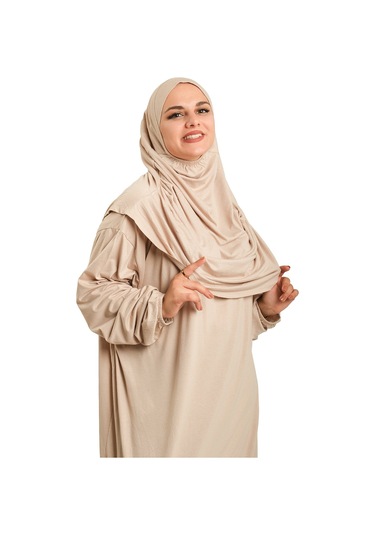 2 Parça Namaz Elbisesi Viskon Düz 2504 12 Bej