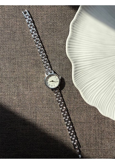 Retro Minimal Boncuk Kordon Vintage Kadın Kol Saati Gümüş Sarı