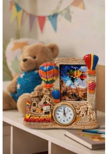 Athstore Alçı Kapadokya Peribacası Saatli Fotoğraf Çerçevesi