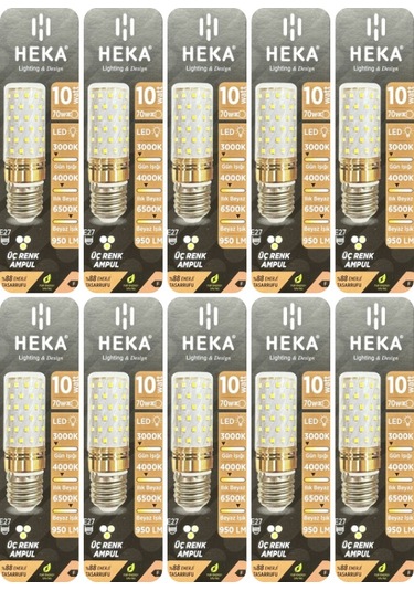 10 Adet Heka 10w 70w Sarı-günışığı-beyaz E27 Duylu Üç Renkli Led Mısır Ampul