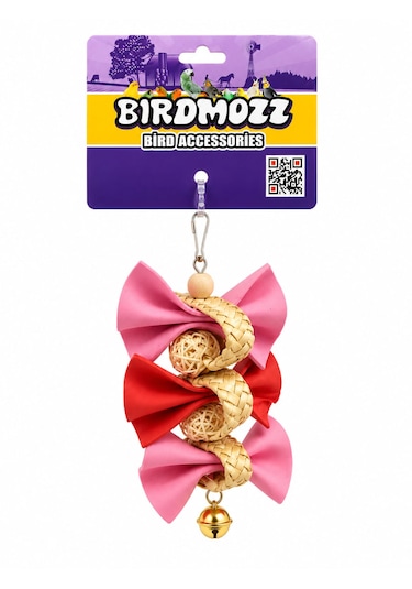 Birdmozz Premium Hasır Örgülü Fiyonklu Kuş Oyuncağı