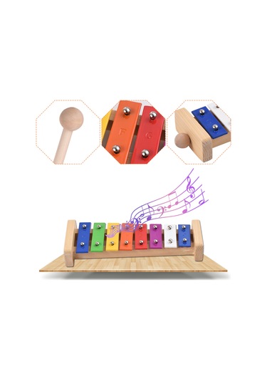 Tuşlu Kompakt Boyutlu Ksilofon Glockenspiel Ahşap Tokmaklı Perküsyon Müzik Aleti Oyuncak Çocuklar İçin Hediye