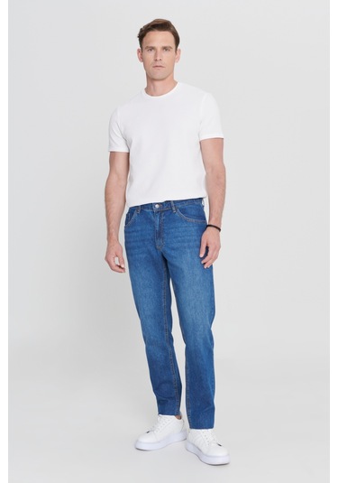 AC&Co / Altınyıldız Classics Erkek Mavi Comfort Fit Geniş Kesim Pamuk Denim Jean Kot Pantolon 4A0123200011MAV40