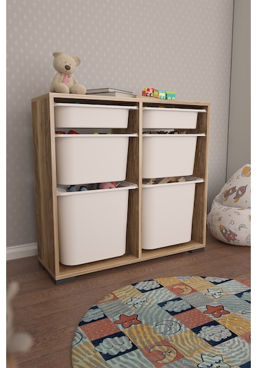 Carla 2 + 2 + 2 Tropik Ceviz Ultra Derin Sepetli Çok Amaçlı Dolap Oyuncak Dolabı Tropik Ceviz