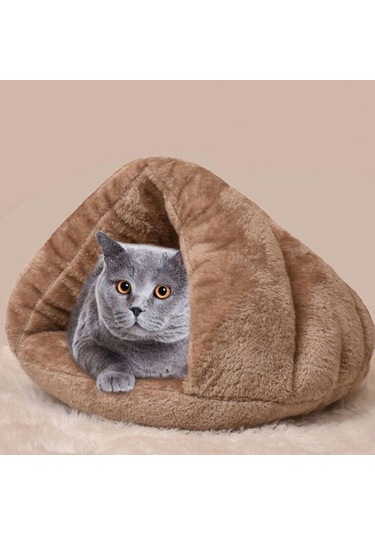 Geekyou Büyük Boy Gri Kışlık Yarım Kapalı Isınabilir Kedi Köpek Yatağı - Evcil Hayvanlar İçin Sıcak Ve Konforlu Yuva