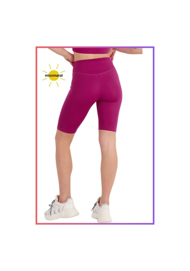 Kadın Yüksek Bel Toparlayıcı Kısa Spor Tayt Biker Şort Basics Casual & Comfort Mürdüm 1070 MÜRDÜM