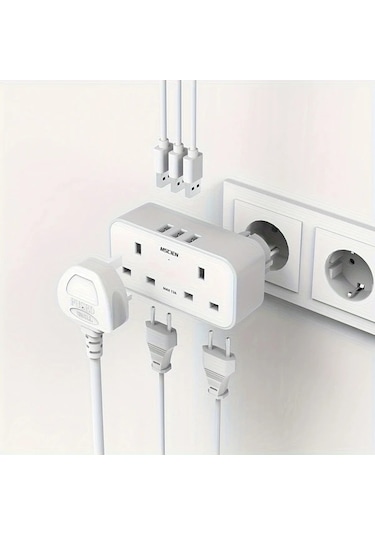 Honeybeeshop Yp10w Mscıen 3 Çıkışlı Avrupa Güç Adaptörü Aşırı Gerilim Korumalı 2 Usb Portlu Yangına Dayanıklı 250v 3250w Seyahat Ve Ofis Adaptörü