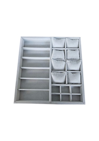 Organizatör Gri Süet Tabla Kolye & Yüzük Düzenleyici Ve Gözlük 8 Yastık 6 Gözlük & 6 Bölmeli 36x38 Çok Renkli