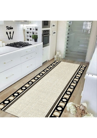 Point Krem - Dijital Baskılı, Kaymaz Taban Mutfak Halısı