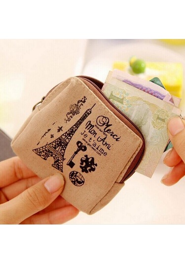 Ranyeek Klasik Paris Desenli Zakkă Cüzdan - Nostaljik Kumaş Para Çantası Bisiklet Desenli Günlük Kullanım Çok Renkli