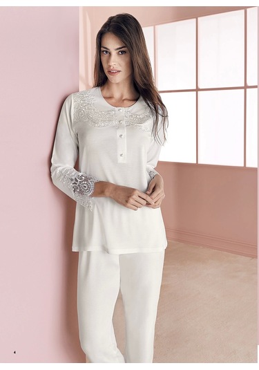 Espuar 757 Penye 3'lü Sabahlık Pijama Takımı - Ekru - M Ekru