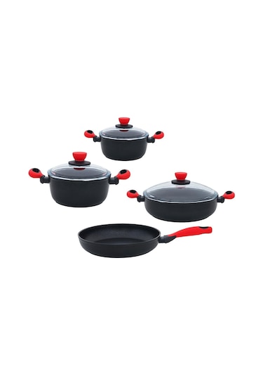 Leggno Colorgy 7 Parça Set Kırmızı 20cm & 24cm Derin Tencere+26cm Sığ Tencere&tava