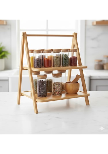 Bambu Baharat Standı, Katlanır Ayaklı, 3 Katlı Bambu