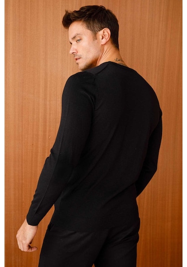 Desen Triko Erkek Basic Sıfır Yaka İnce Triko Kazak 02421603 Siyah Siyah