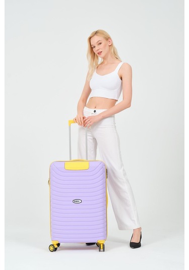 Keo-plus Lila-sarı Orta Boy Silikon Kırılmaz Pp Valiz Siyah