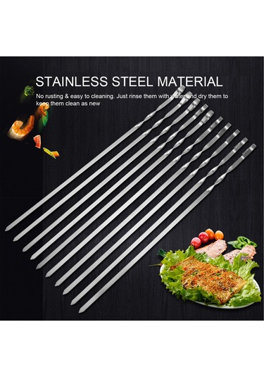 Jeemson 6 Adet Çelik Mangal İğnesi, Gıda Seviyesi 304 Paslanmaz Çelik, Nilon Çantalı, Sabit Pişirme, Outdoor Mangal Araçları Çok Renkli