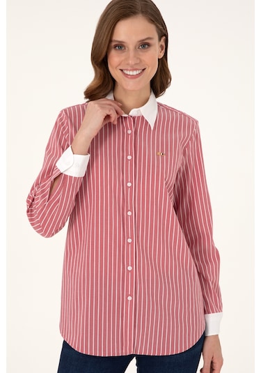 U.S. Polo Assn. Kadın Vişne Çizgili Uzun Kollu Tunik Gömlek 50297107-VR223