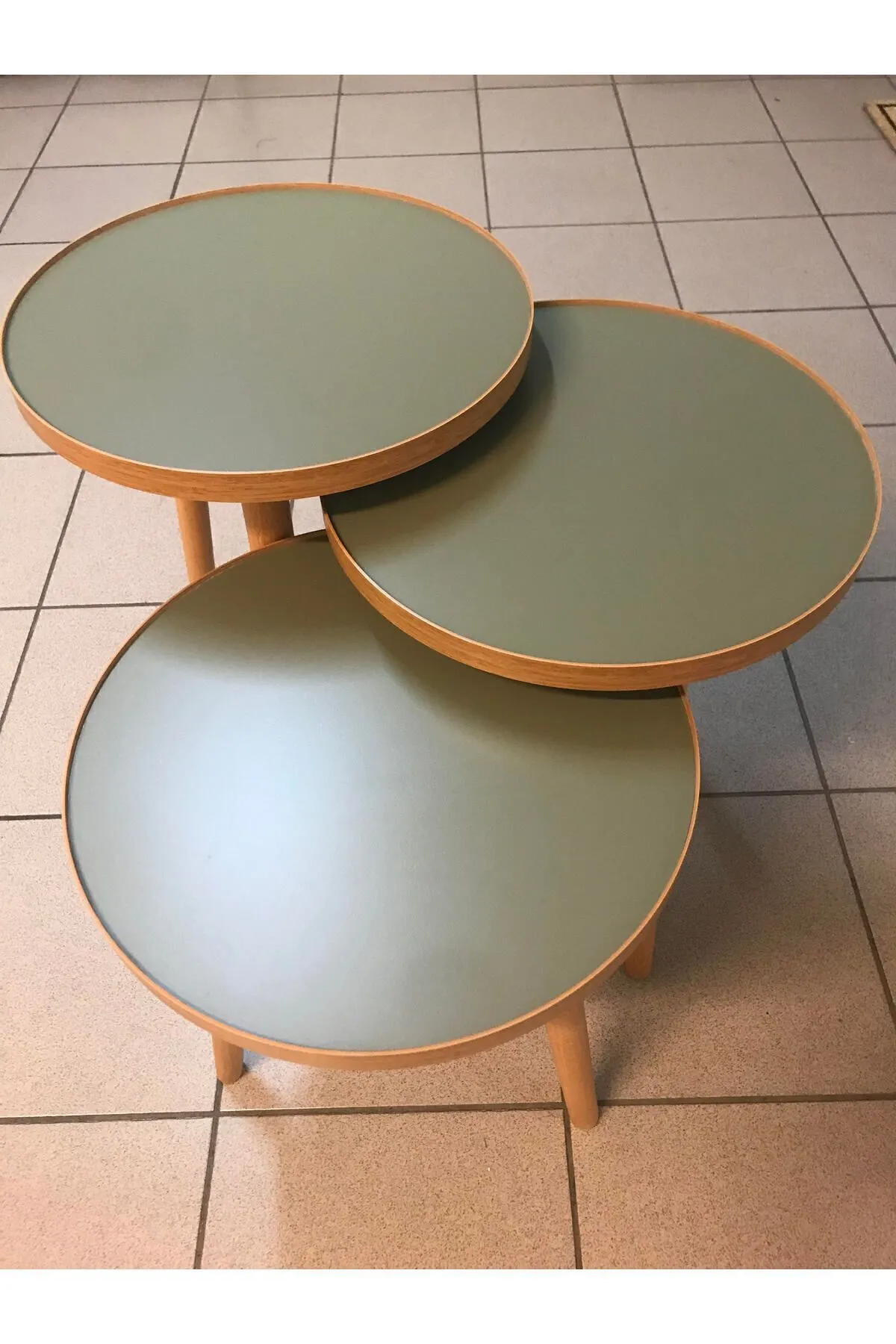 3.lü Zigon Sehpa 18mm 1.sınıf Mdf Lam Tabla 37cm Çapında Mint Yeşili Kullanıma Hazır Montajlı Yeşil