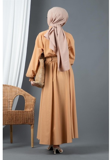 Sevitli Kemer Detaylı Elinna Elbise-camel-1568-camel Camel