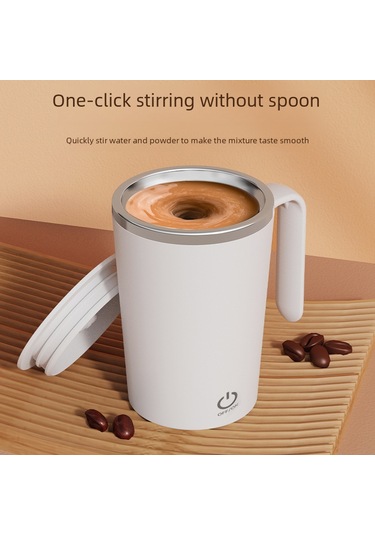 Reedark Stainless Steel Otomatik Manyetik Karıştırıcı Bardak, 380ml Taşınabilir Kahve Fincanı, Temizliği Kolay Portatif Mug Beyaz Beyaz