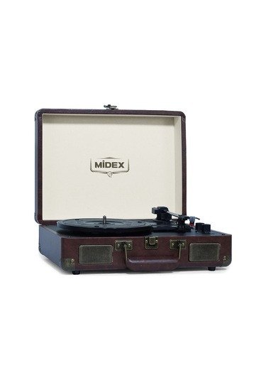 Midex Mtx-101CR Şarjlı Bluetooth Aux Hoparlörlü 3 Devir Nostaljik Retro Pikap Plak Çalar + İğne