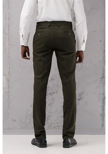 Ecer Regular Fit Düz Kalın Kışlık Gabardin Yan Cepli Pantolon Yeşil