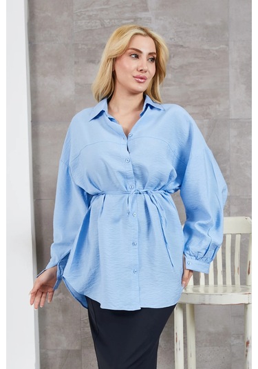 İp Kemerli Gömlek Mavi