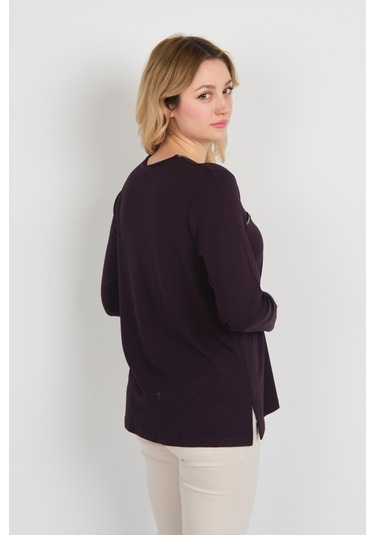 Detay Triko Kadın Süs Cepli Toka Detaylı Uzun Kol Anne Bluz 5717 Mürdüm Mürdüm