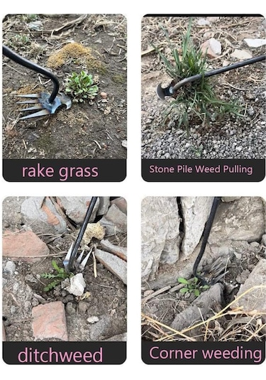 Ruicoo Bahçe Yabani Ot Temizleme Aleti - 4 Dişli Paslanmaz Çelik Çapa & Kazma Aracı