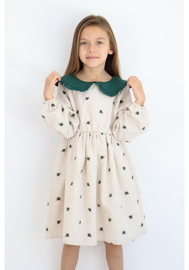 Miababy Yakalı Keten Elbise 1-8 Yaş Yeşil