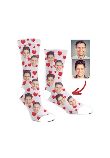 Kişiye Özel Resim Baskılı Çorap Beyaz