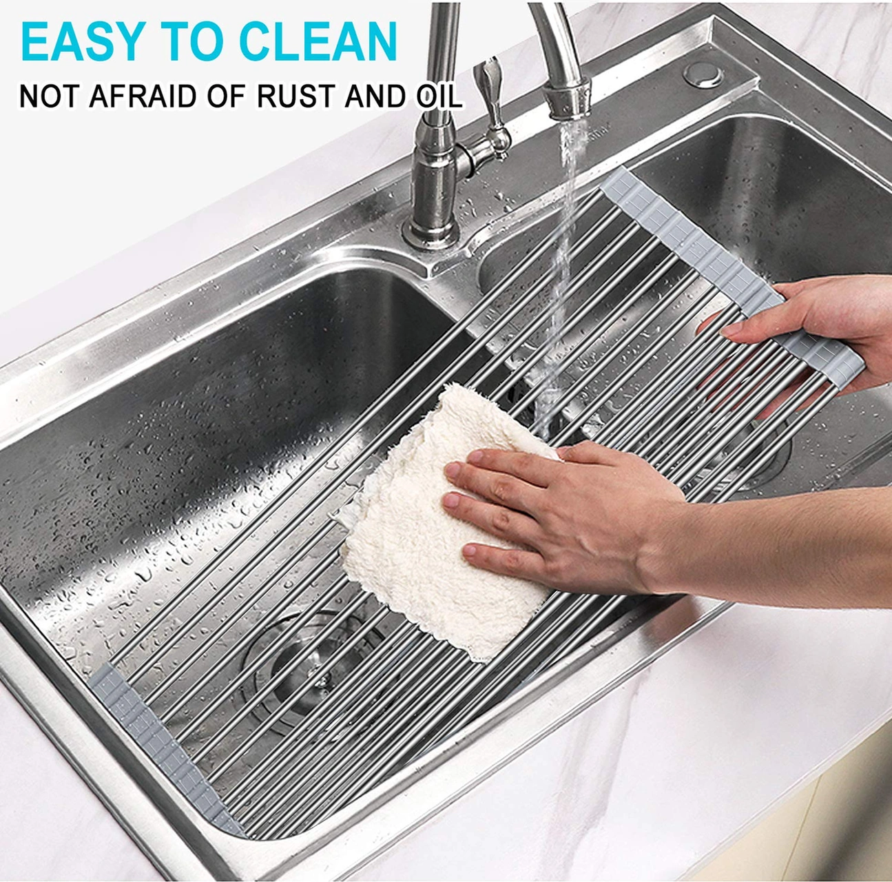 Neevoyu Çift Katlı Gıdalar Ve Tabaklar İçin Kollapsible 304 Çelik Silikon Sulama Rafı, Yük Dayanımı Ve Isı Direnci, Mutfak Depolama Aleti Gri