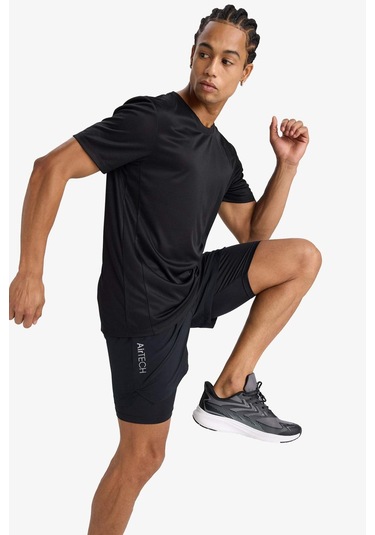 Defacto Defactofit Slim Fit Dar Kesim Sporcu İçi Taytlı Dokuma Şort F0010ax25aubk81 Siyah