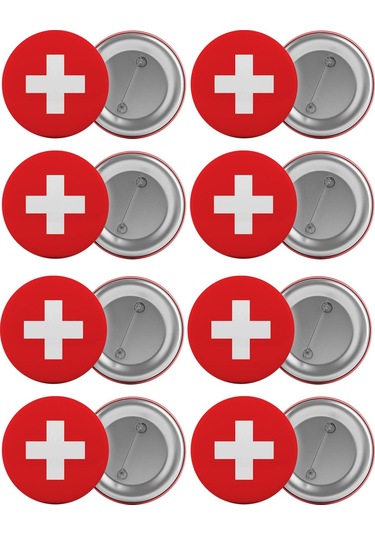 Isviçre Bayrağı Çanta Rozeti Seti 8 Adet En Büyük Boy 5.8Cm Iğnel