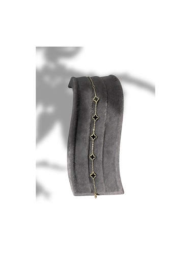 T-blk-06 Gold İçi Siyah Yonca Bileklik Gold