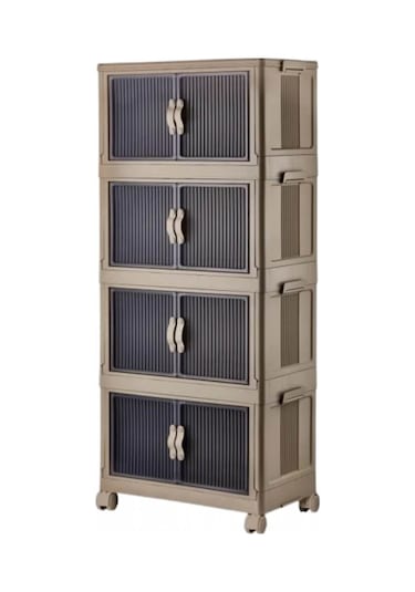 Piev Emayhome Çok Amaçlı Kapaklı İstiflenebilir Organizer Dolap 4 Lü Cappuccino