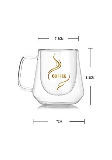 Sones Çift Duvarlı Kupa Ofis Kupaları Isı Yalıtımı Çift Kahve Kupası Kahve Cam Bardak, Stil:etiketli