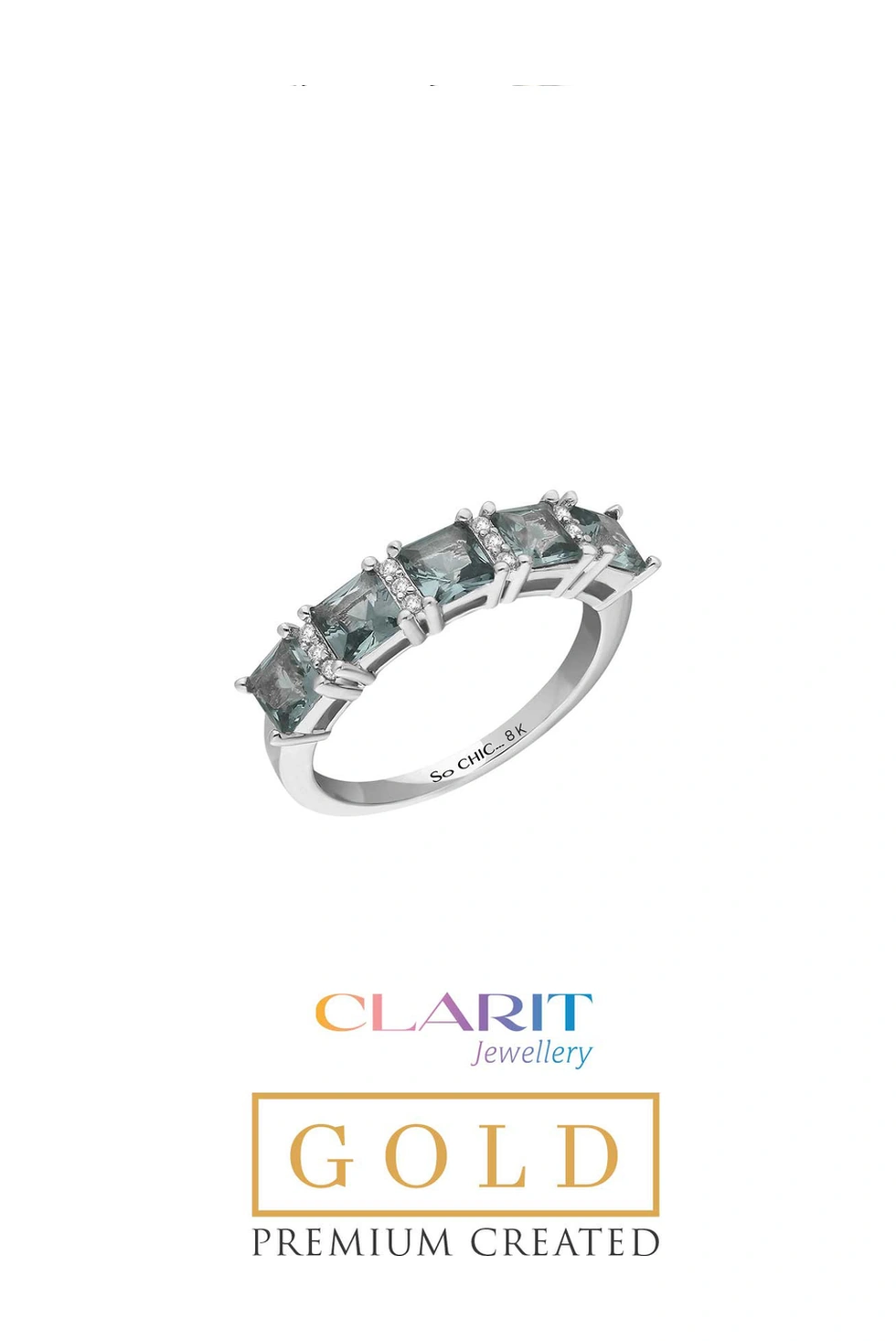 Created Alexandrite Taşlı Clarit Serisi Beyaz Altın Beştaş Yüzük
