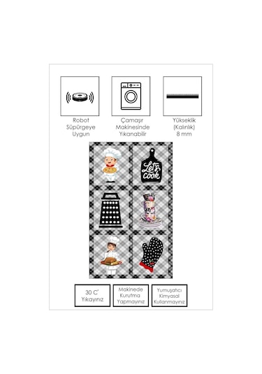 West Home Dijital Baskılı Yıkanabilir Kaymaz Taban Mutfak Halısı Wh 343 Multy