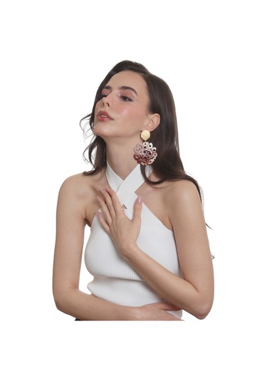 Labalaba Kadın Çivili Model Akrilik Tasarım Büyük Küpe Kahverengi - Altın