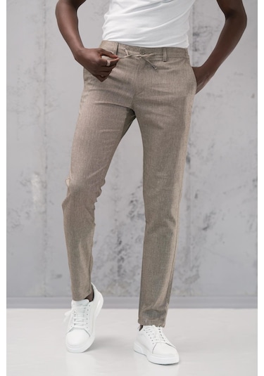 Notra Beli Lastikli Ve İplikli Slimfit Pamuklu Jogger Pantolon Kahverengi