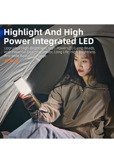 Teltree Kamp Feneri Işıklı Sürekli Işık 5 Modlu El Tutan Led Işık 2200mah Powerbank Ip67 Su Geçirmez Çadır Bahçe Işığı Siyah Siyah