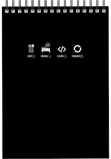 Notebook for Developers - Eat Sleep Code Repeat - Siyah - Kısmi Lak'lı Yumuşak Kapak - 50 Yaprak - Kareli - Spiralli Bloknot