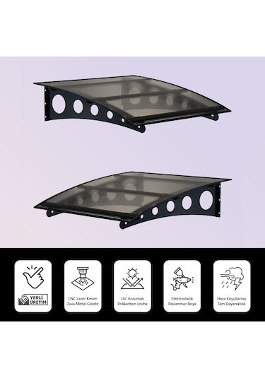 SundurmaX Pratik Metal Sundurma 150x100 Oval Serisi Kapı Üstü Sundurma Siyah - Füme